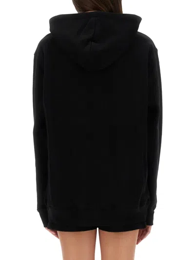 Moschino Graphic Print Hooded Kangaroo Pocket Knitwear In Black