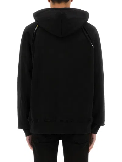 Versace Jeans Couture Cotton Hooded Sweatshirt With Logo Plaque In Black