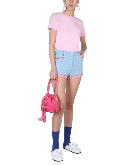 Moschino Houndstooth Cotton Blend Bouclé Shorts In Blue