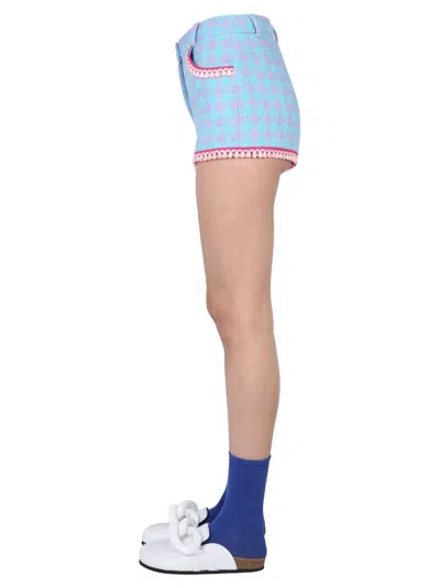 Moschino Houndstooth Cotton Blend Bouclé Shorts In Blue