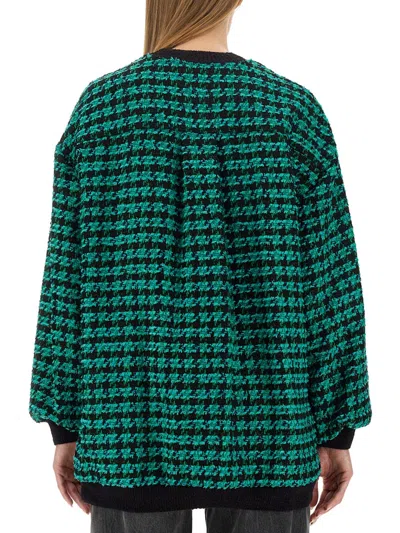 Msgm Houndstooth Tweed Oversize Longline Jacket In Green