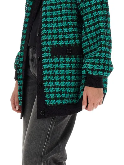 Msgm Houndstooth Tweed Oversize Longline Jacket In Green