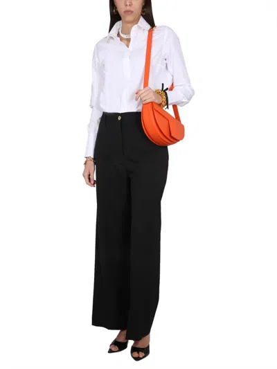 Patou Wide Leg High Waist Trousers With Belt Loops In Black