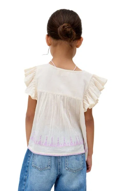 Raffya Kids Mariana Flutter Sleeve Embroidered Blouse In White