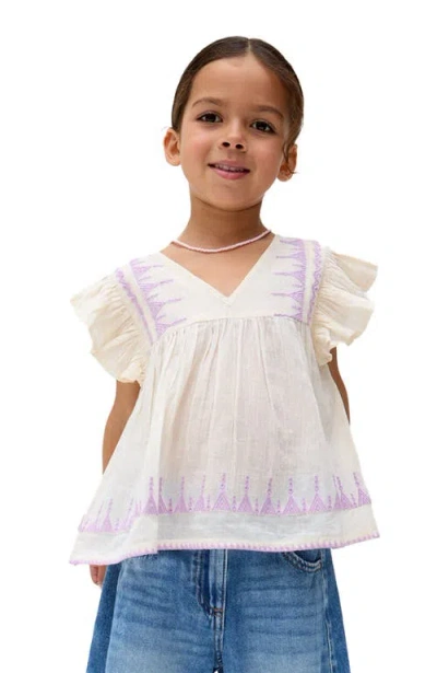 Raffya Kids Mariana Flutter Sleeve Embroidered Blouse In White
