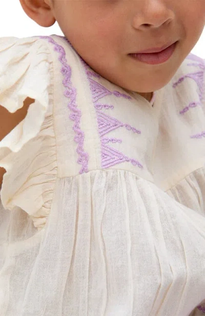 Raffya Kids Mariana Flutter Sleeve Embroidered Blouse In White