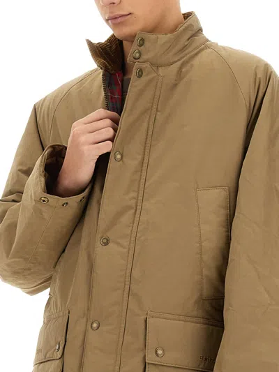 Barbour Bedale Jacket With Flap Pockets And High Collar In Brown