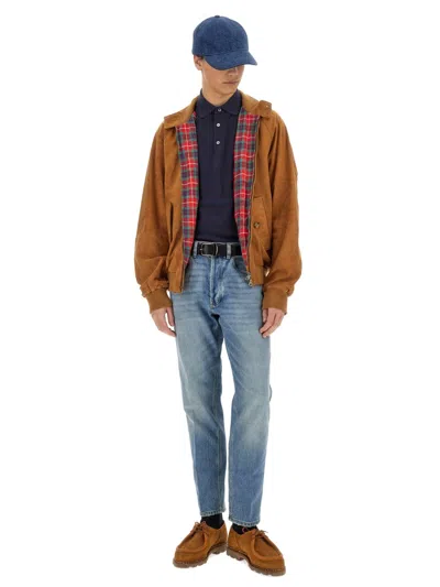 Baracuta Buttoned High Collar Jacket With Raglan Sleeves In Brown