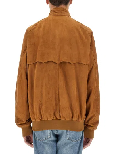 Baracuta Buttoned High Collar Jacket With Raglan Sleeves In Brown