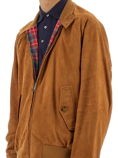 Baracuta Buttoned High Collar Jacket With Raglan Sleeves In Brown