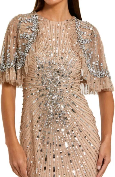 Mac Duggal 23044 Long Beaded Formal Fitted Capelet Evening Dress In Pink