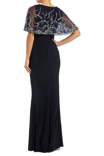 Mac Duggal 2257 Long Formal Cape Evening Mother Of The Bride Dress In Black