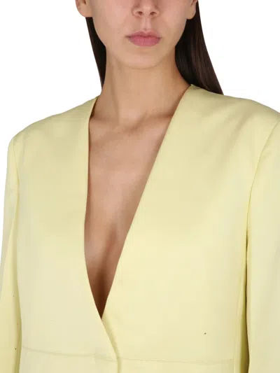 Jil Sander Yellow Split Back Blazer With Belt In Yellow
