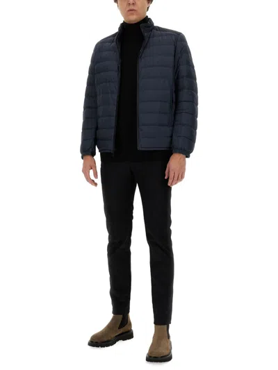 Woolrich Quilted Two-tone Puffer Jacket With Elasticated Cuffs In Blue