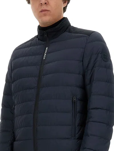 Woolrich Quilted Two-tone Puffer Jacket With Elasticated Cuffs In Blue