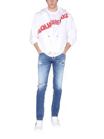 Dsquared2 Logo Hooded Windbreaker In White