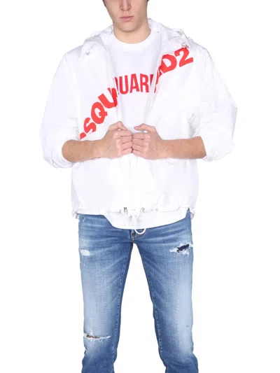 Dsquared2 Logo Hooded Windbreaker In White