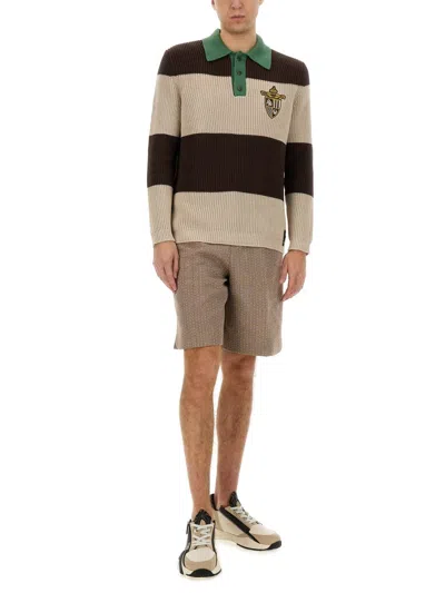 Fendi Stitching Jacquard Wool Bermuda Shorts In Brown