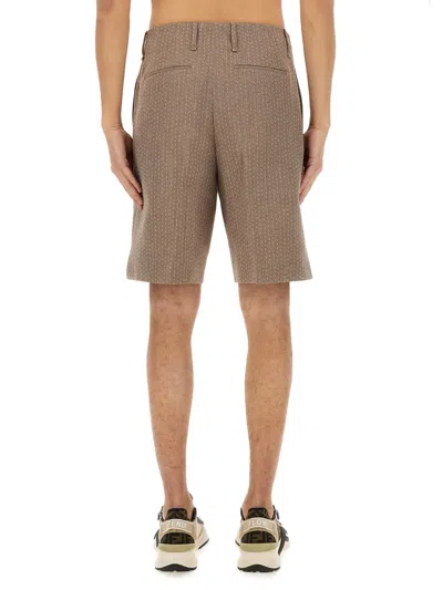 Fendi Stitching Jacquard Wool Bermuda Shorts In Brown