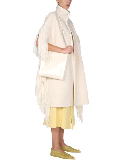 Jil Sander Oversize Fringe Knitted Cape In Neutral