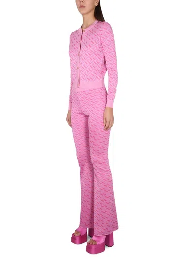 Versace Jacquard Cardigan La Greca In Pink