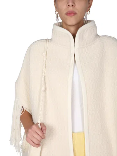 Jil Sander Oversize Fringe Knitted Cape In Neutral