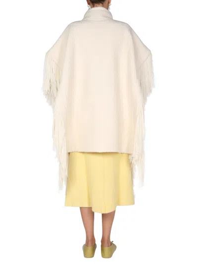 Jil Sander Oversize Fringe Knitted Cape In Neutral