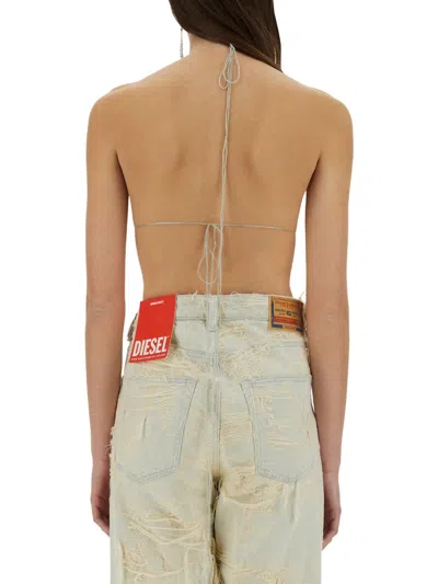 Diesel Jacquard Denim High-waisted Triangle Top In White
