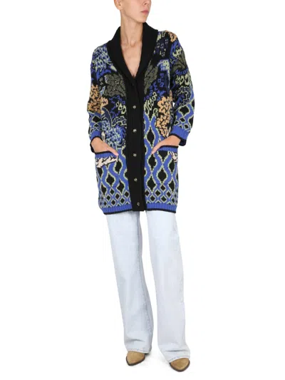 Etro Comet Paisley Pattern Coat In Wool In Blue
