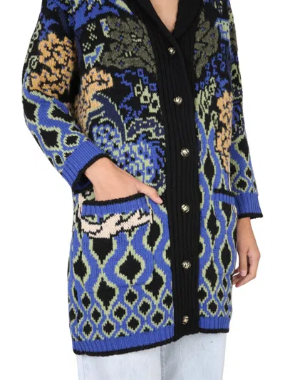 Etro Comet Paisley Pattern Coat In Wool In Blue