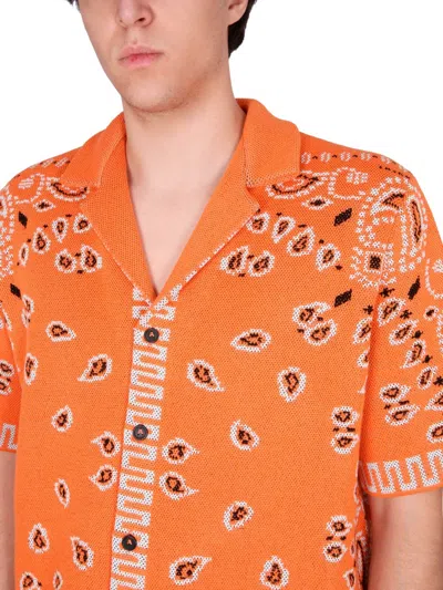 Alanui Bandana Motif Cuban Collar Shirt In Orange
