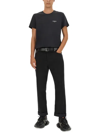 Balmain Rolled Cuffs Denim Jeans In Black