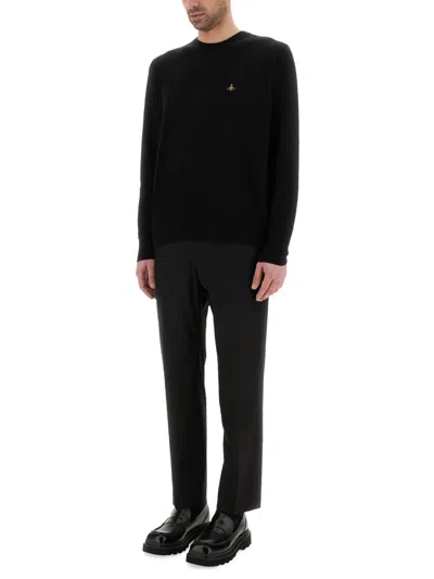 Vivienne Westwood 'alex' Black Crewneck Sweater With Orb Logo Detail On The Front In Black