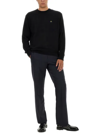 Vivienne Westwood 'alex' Black Crewneck Sweater With Orb Logo Detail On The Front In Black