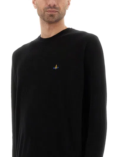 Vivienne Westwood 'alex' Black Crewneck Sweater With Orb Logo Detail On The Front In Black