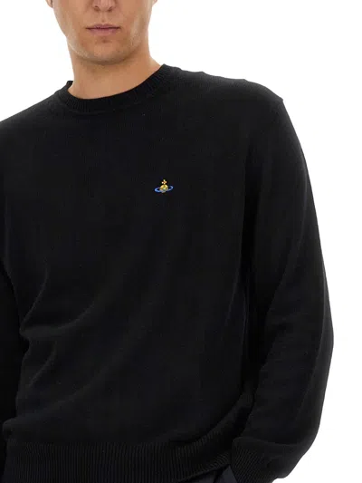 Vivienne Westwood 'alex' Black Crewneck Sweater With Orb Logo Detail On The Front In Black