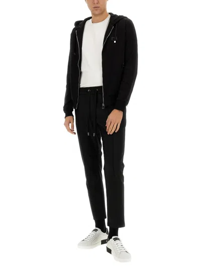 Dolce & Gabbana Men's Drawstring Zip Hoodie In Black