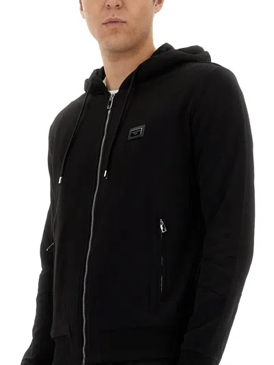 Dolce & Gabbana Men's Drawstring Zip Hoodie In Black