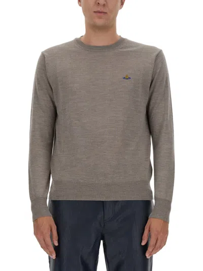 Vivienne Westwood Logo-embellished Virgin Wool Jersey With Classic Crew Neck In Brown
