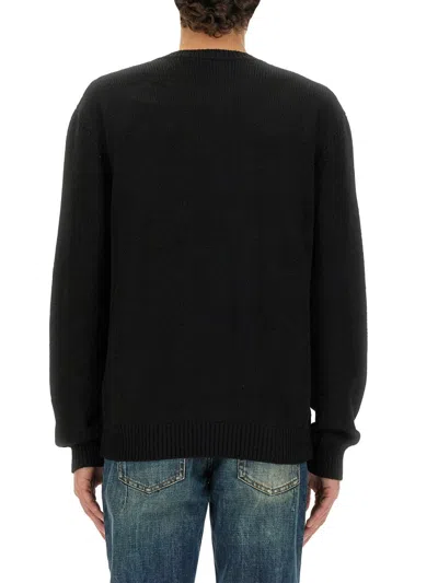 Balmain Navy Merino Intarsia Logo Sweater In Black