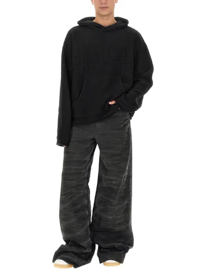 Mm6 Maison Margiela Wool Blend Hooded Sweatshirt With Embroidered Detail In Black