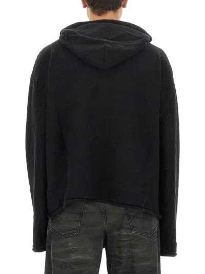 Mm6 Maison Margiela Wool Blend Hooded Sweatshirt With Embroidered Detail In Black