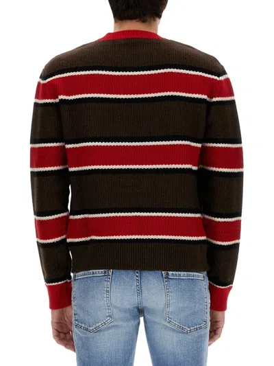 Dsquared2 Logo Crew Neck Sweater With Striped Pattern In Multi