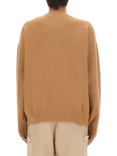 Palm Angels Logo-embroidered Wool-blend Jumper In Brown