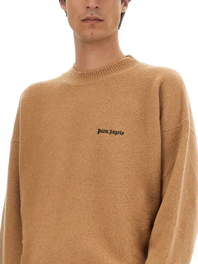 Palm Angels Logo-embroidered Wool-blend Jumper In Brown