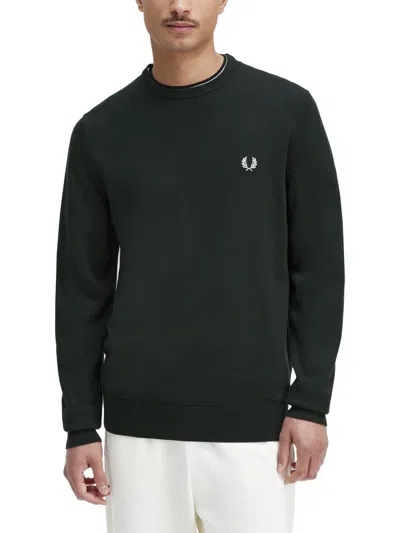 Fred Perry Logo-embroidered Crew-neck Jumper In Black