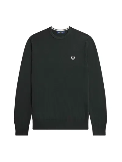 Fred Perry Logo-embroidered Crew-neck Jumper In Black