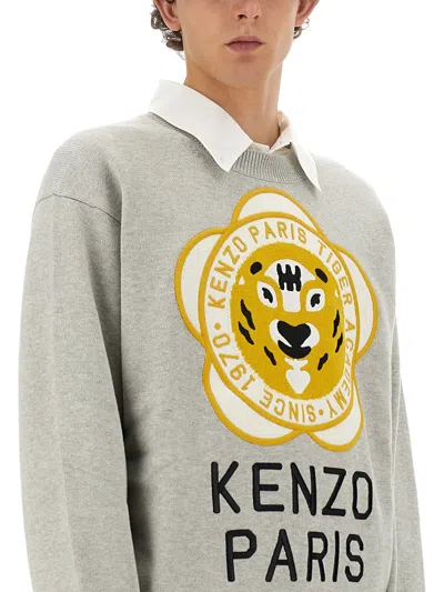 Kenzo Wool-blend Crew-neck Sweater In Gray