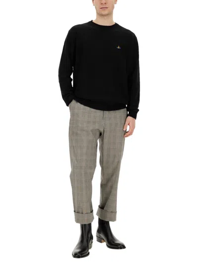 Vivienne Westwood 'alex' Black Crewneck Sweater With Orb Logo Detail On The Front In Black