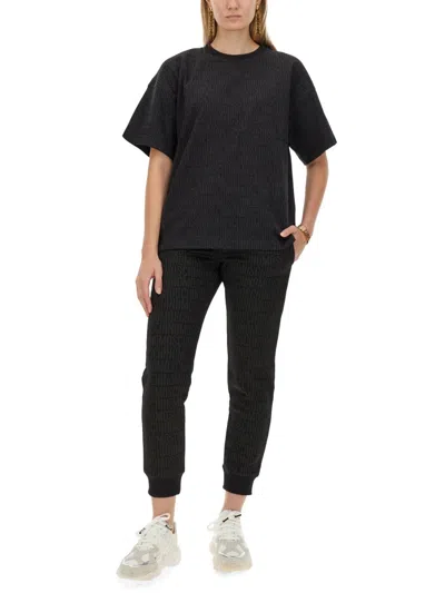 Moschino Cotton Joggers With Ribbed Elastic Waist In Black